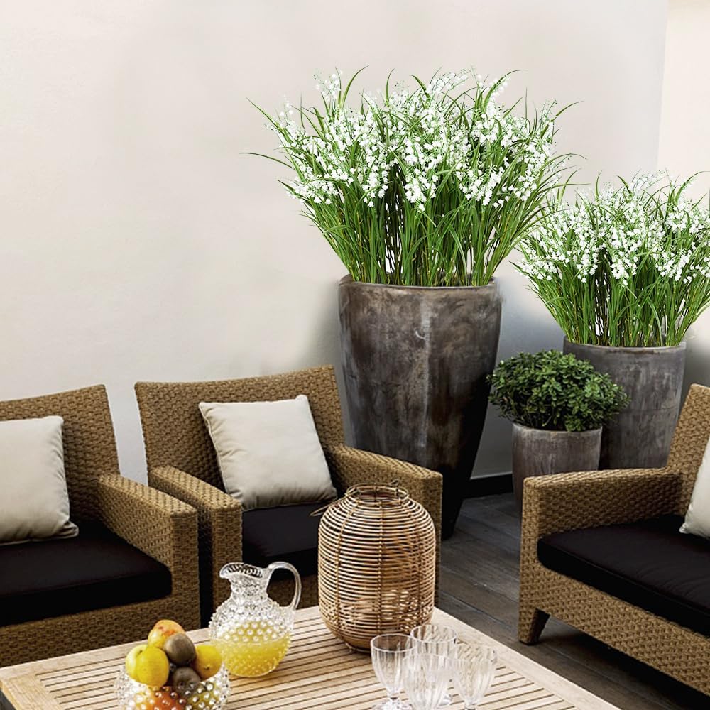 Artificial Plants 6PCS 27“ Fake Tall Onion Grass Faux Plant,Artificial Grass Greenery Shrubs Bushes for Garden Porch Window Box Shop Office Home Décor