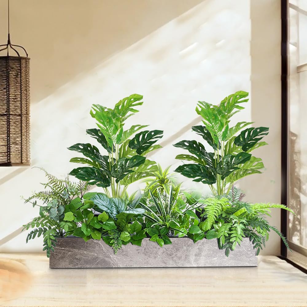 Artificial Plants 6PCS 27“ Fake Tall Onion Grass Faux Plant,Artificial Grass Greenery Shrubs Bushes for Garden Porch Window Box Shop Office Home Décor