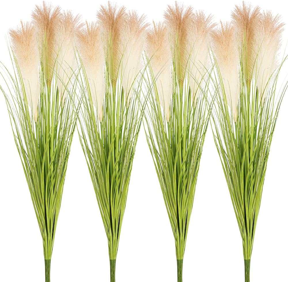 Artificial Plants 6PCS 27“ Fake Tall Onion Grass Faux Plant,Artificial Grass Greenery Shrubs Bushes for Garden Porch Window Box Shop Office Home Décor