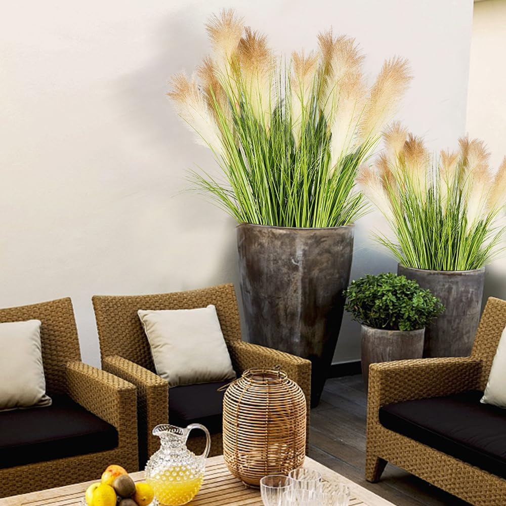 Artificial Plants 6PCS 27“ Fake Tall Onion Grass Faux Plant,Artificial Grass Greenery Shrubs Bushes for Garden Porch Window Box Shop Office Home Décor