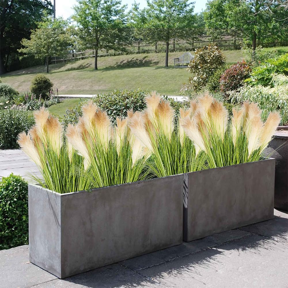 Artificial Plants 6PCS 27“ Fake Tall Onion Grass Faux Plant,Artificial Grass Greenery Shrubs Bushes for Garden Porch Window Box Shop Office Home Décor
