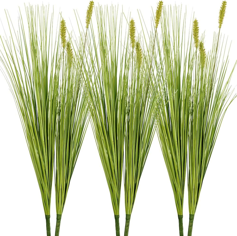 Artificial Plants 6PCS 27“ Fake Tall Onion Grass Faux Plant,Artificial Grass Greenery Shrubs Bushes for Garden Porch Window Box Shop Office Home Décor