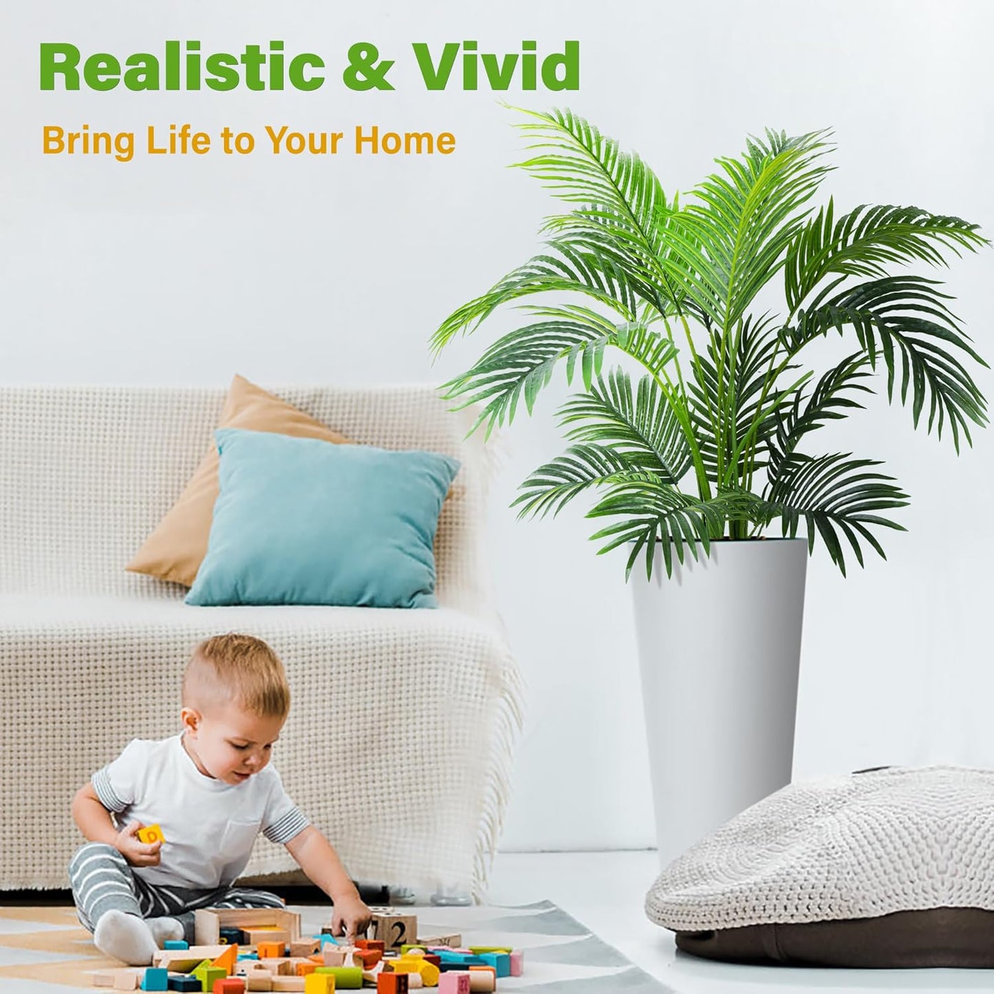 4ft Artificial Areca Palm Tree Plant, 47in Fake Cane Palm, Dypsis Lutescens | Realistic Faux Silk Foliage, Lifelike Modern Decor, Indoor Outdoor Styling for Offices, Homes, Patios and Gardens