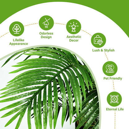 4ft Artificial Areca Palm Tree Plant, 47in Fake Cane Palm, Dypsis Lutescens | Realistic Faux Silk Foliage, Lifelike Modern Decor, Indoor Outdoor Styling for Offices, Homes, Patios and Gardens