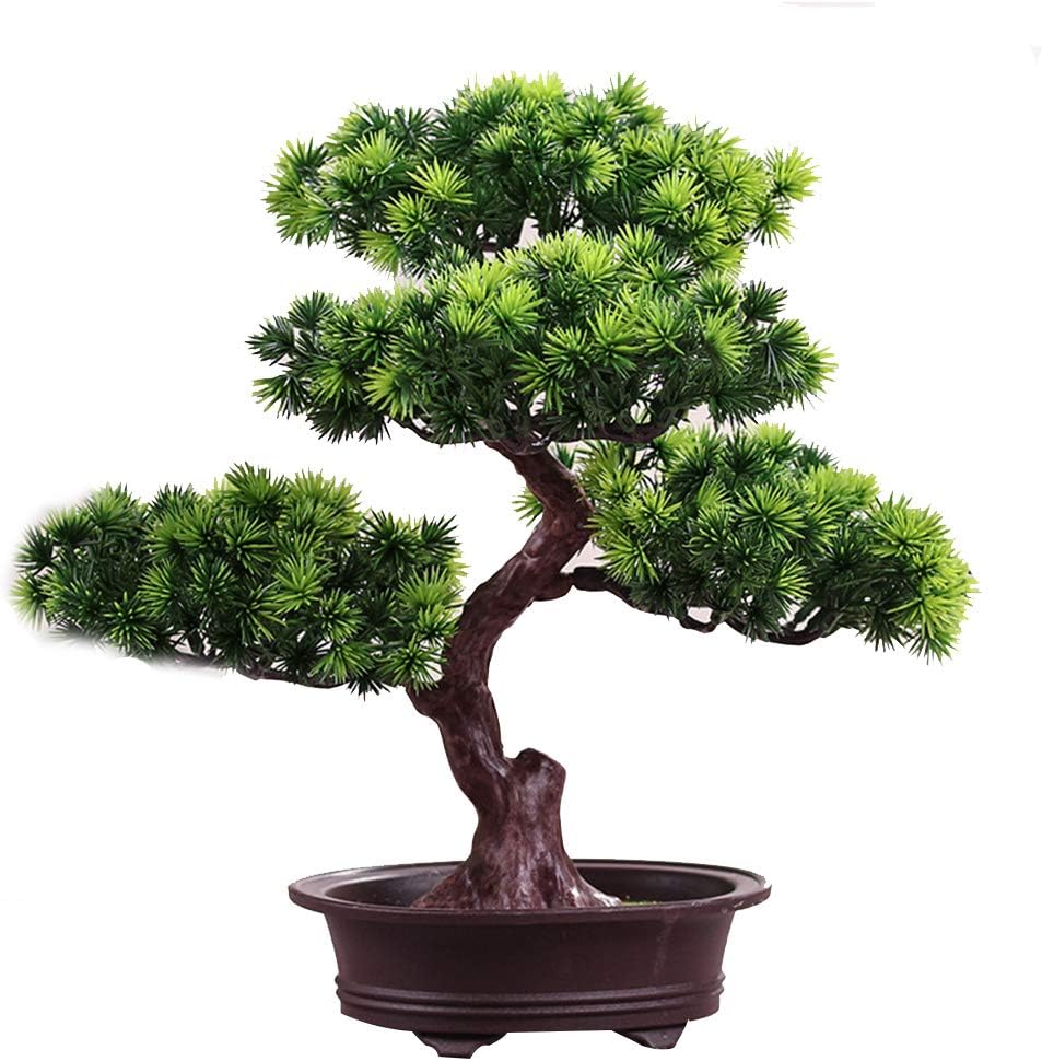 Artificial Bonsai Pine Tree, 11Inch Faux Potted Plant Desk Display Fake Tree Pot Ornaments, Japanese Cedar Bonsai Plant for Home, Office Decoration
