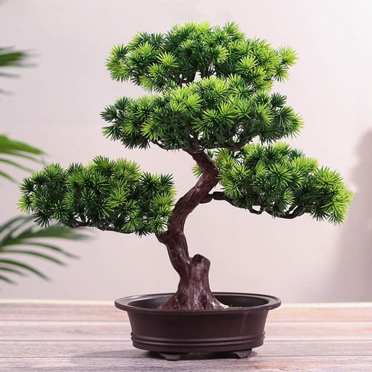 Artificial Bonsai Pine Tree, 11Inch Faux Potted Plant Desk Display Fake Tree Pot Ornaments, Japanese Cedar Bonsai Plant for Home, Office Decoration