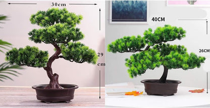 Artificial Bonsai Pine Tree, 11Inch Faux Potted Plant Desk Display Fake Tree Pot Ornaments, Japanese Cedar Bonsai Plant for Home, Office Decoration