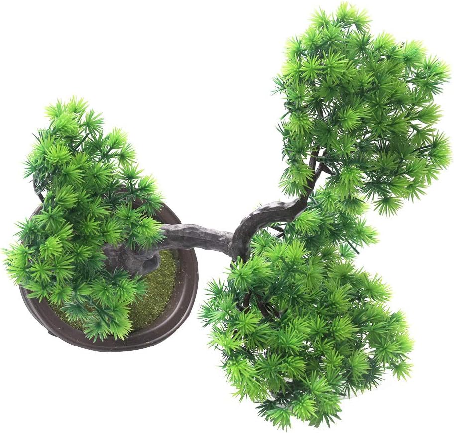 Artificial Bonsai Pine Tree, 11Inch Faux Potted Plant Desk Display Fake Tree Pot Ornaments, Japanese Cedar Bonsai Plant for Home, Office Decoration