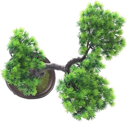 Artificial Bonsai Pine Tree, 11Inch Faux Potted Plant Desk Display Fake Tree Pot Ornaments, Japanese Cedar Bonsai Plant for Home, Office Decoration