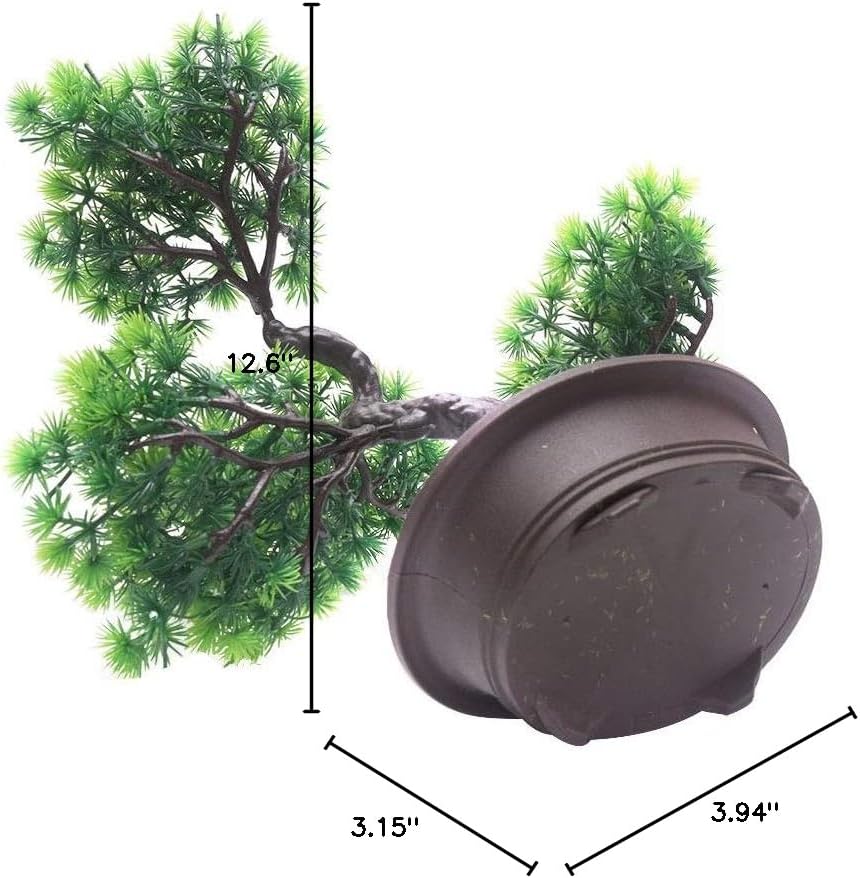 Artificial Bonsai Pine Tree, 11Inch Faux Potted Plant Desk Display Fake Tree Pot Ornaments, Japanese Cedar Bonsai Plant for Home, Office Decoration