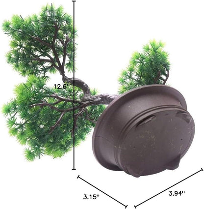 Artificial Bonsai Pine Tree, 11Inch Faux Potted Plant Desk Display Fake Tree Pot Ornaments, Japanese Cedar Bonsai Plant for Home, Office Decoration