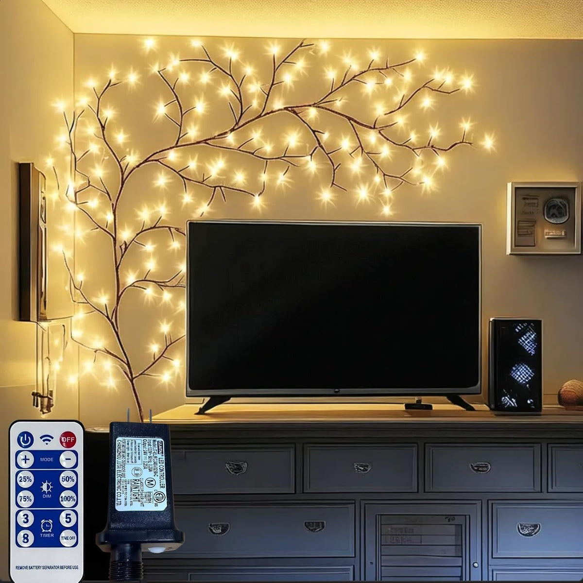 2PCS Enchanted Willow Vine Lights for Home Decor,Flexible DIY Lighted Branches with Remote On/Off Timer Dimmer,7.5FT Lighted Willow Vine 144LEDs for Bedroom Aesthetic Living Room Decor,Brown