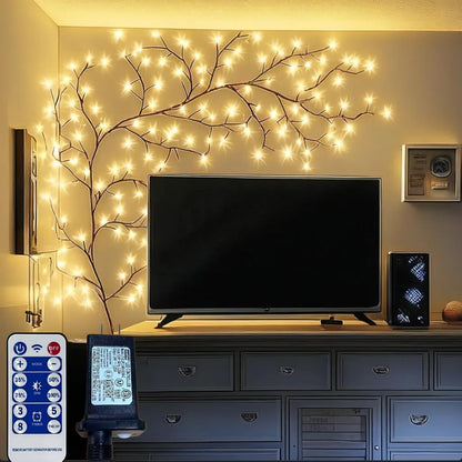 2PCS Enchanted Willow Vine Lights for Home Decor,Flexible DIY Lighted Branches with Remote On/Off Timer Dimmer,7.5FT Lighted Willow Vine 144LEDs for Bedroom Aesthetic Living Room Decor,Brown