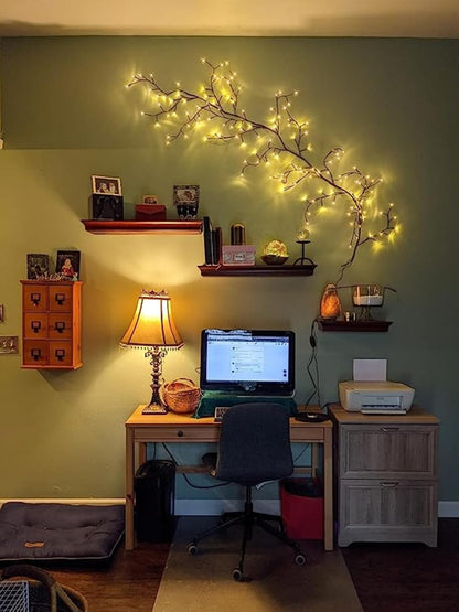 2PCS Enchanted Willow Vine Lights for Home Decor,Flexible DIY Lighted Branches with Remote On/Off Timer Dimmer,7.5FT Lighted Willow Vine 144LEDs for Bedroom Aesthetic Living Room Decor,Brown