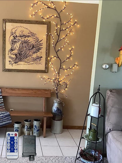 2PCS Enchanted Willow Vine Lights for Home Decor,Flexible DIY Lighted Branches with Remote On/Off Timer Dimmer,7.5FT Lighted Willow Vine 144LEDs for Bedroom Aesthetic Living Room Decor,Brown