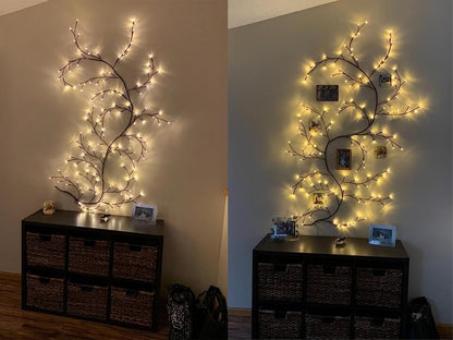 2PCS Enchanted Willow Vine Lights for Home Decor,Flexible DIY Lighted Branches with Remote On/Off Timer Dimmer,7.5FT Lighted Willow Vine 144LEDs for Bedroom Aesthetic Living Room Decor,Brown