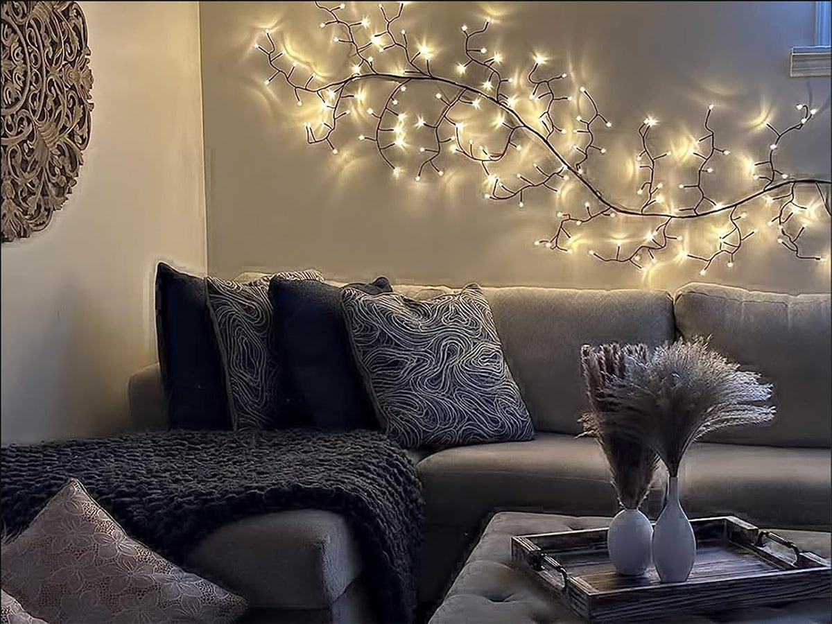 2PCS Enchanted Willow Vine Lights for Home Decor,Flexible DIY Lighted Branches with Remote On/Off Timer Dimmer,7.5FT Lighted Willow Vine 144LEDs for Bedroom Aesthetic Living Room Decor,Brown