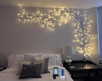 2PCS Enchanted Willow Vine Lights for Home Decor,Flexible DIY Lighted Branches with Remote On/Off Timer Dimmer,7.5FT Lighted Willow Vine 144LEDs for Bedroom Aesthetic Living Room Decor,Brown