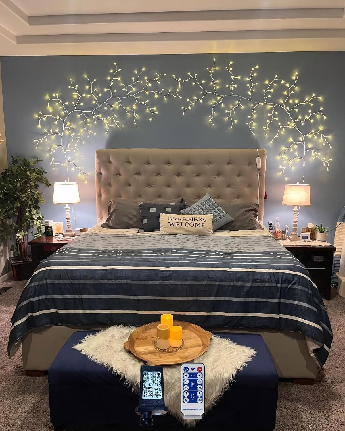 2PCS Enchanted Willow Vine Lights for Home Decor,Flexible DIY Lighted Branches with Remote On/Off Timer Dimmer,7.5FT Lighted Willow Vine 144LEDs for Bedroom Aesthetic Living Room Decor,Brown