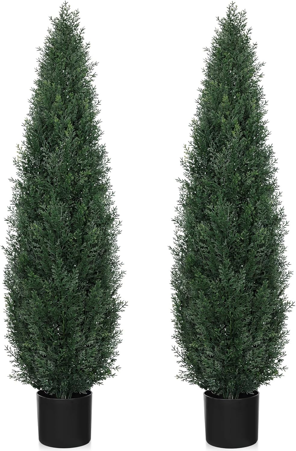 Artificial Cedar Topiary Trees, 6FT Topiary Trees Artificial Outdoor UV Resistant, Realistic Potted Fake Pine Plants Shrubs for Front Porch Home Garden Decor, Set of 2