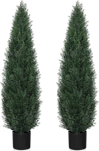 Artificial Cedar Topiary Trees, 6FT Topiary Trees Artificial Outdoor UV Resistant, Realistic Potted Fake Pine Plants Shrubs for Front Porch Home Garden Decor, Set of 2