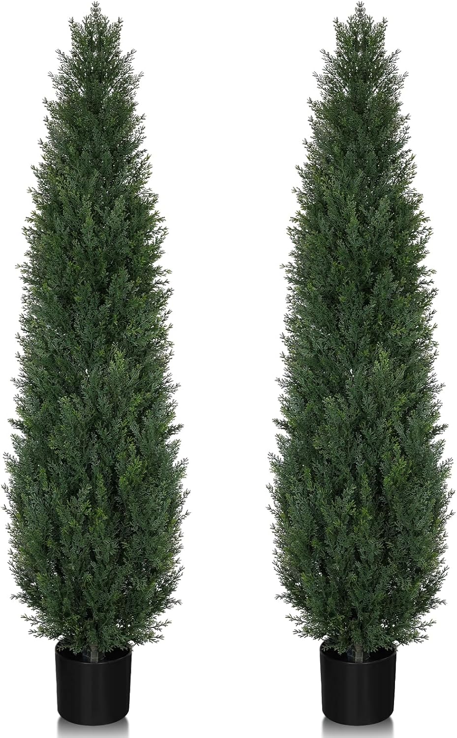 Artificial Cedar Topiary Trees, 6FT Topiary Trees Artificial Outdoor UV Resistant, Realistic Potted Fake Pine Plants Shrubs for Front Porch Home Garden Decor, Set of 2