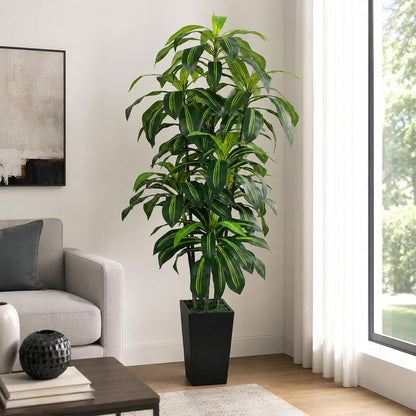 7FT Artificial Dracaena Tree, Fake Tree Indoor with Black Tall Planter,Tall Artificial Plants Indoor,Artificial Silk Tree for Home Office Decor (Black)