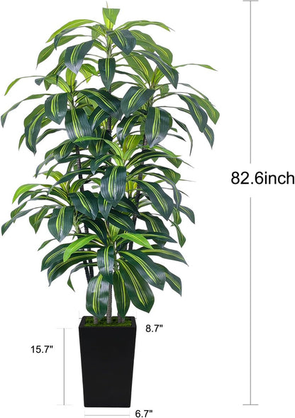 7FT Artificial Dracaena Tree, Fake Tree Indoor with Black Tall Planter,Tall Artificial Plants Indoor,Artificial Silk Tree for Home Office Decor (Black)