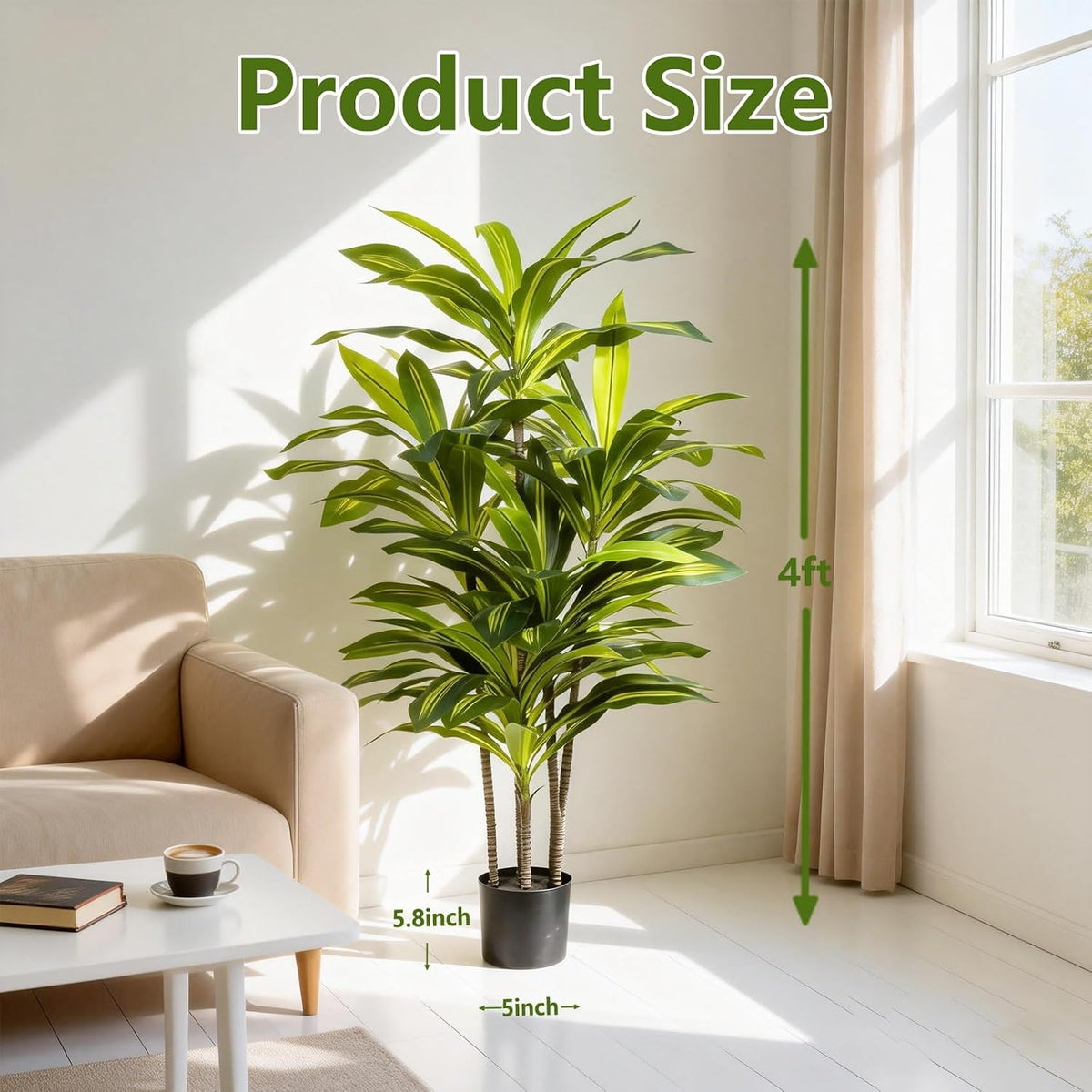 7FT Artificial Dracaena Tree, Fake Tree Indoor with Black Tall Planter,Tall Artificial Plants Indoor,Artificial Silk Tree for Home Office Decor (Black)