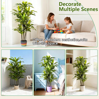 7FT Artificial Dracaena Tree, Fake Tree Indoor with Black Tall Planter,Tall Artificial Plants Indoor,Artificial Silk Tree for Home Office Decor (Black)