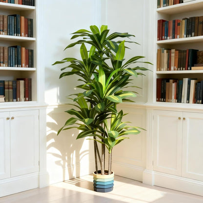 7FT Artificial Dracaena Tree, Fake Tree Indoor with Black Tall Planter,Tall Artificial Plants Indoor,Artificial Silk Tree for Home Office Decor (Black)