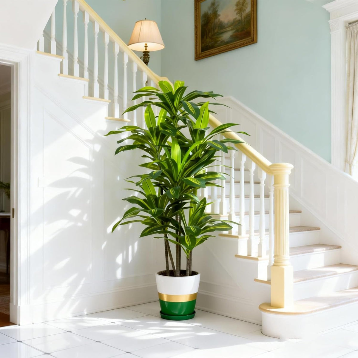 7FT Artificial Dracaena Tree, Fake Tree Indoor with Black Tall Planter,Tall Artificial Plants Indoor,Artificial Silk Tree for Home Office Decor (Black)