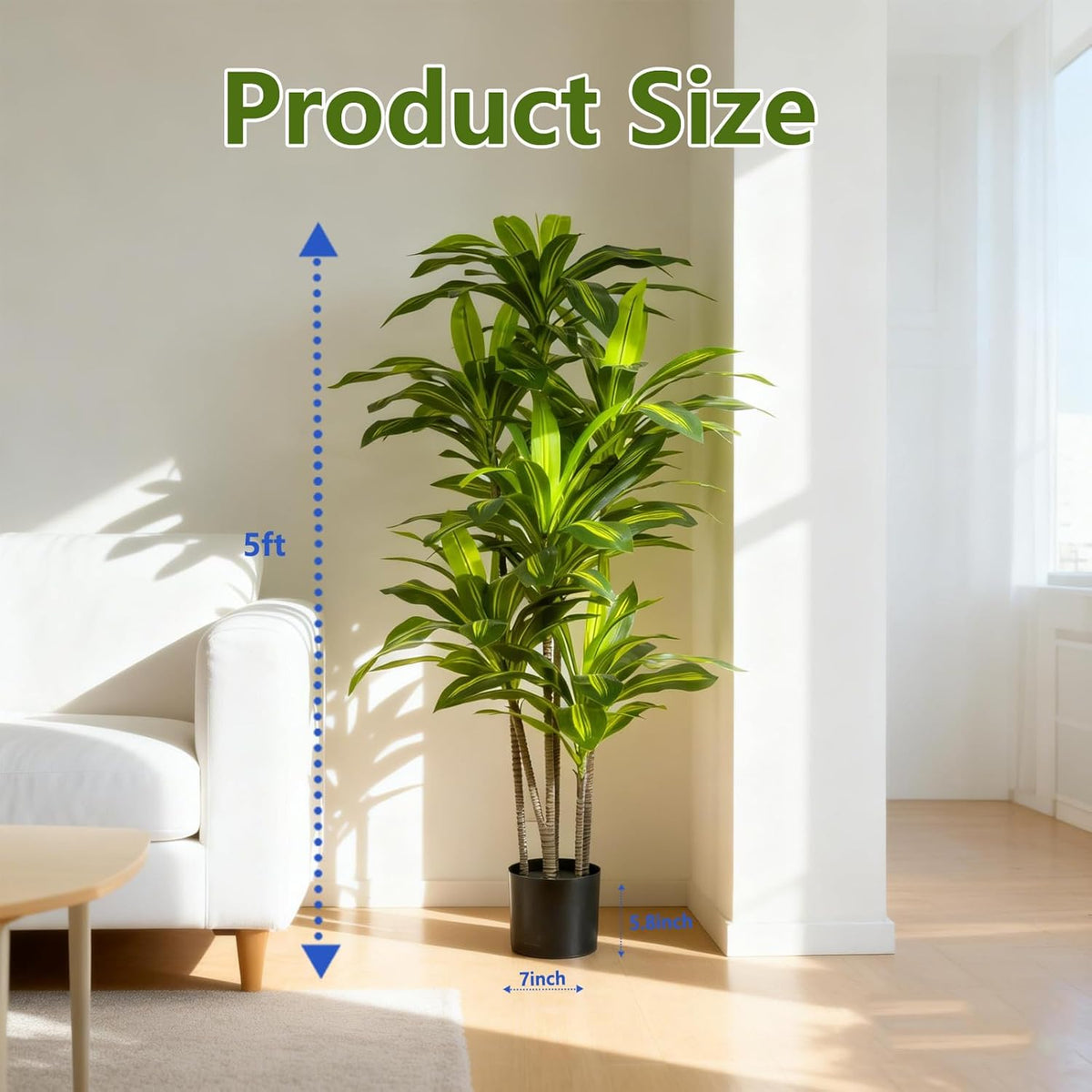 7FT Artificial Dracaena Tree, Fake Tree Indoor with Black Tall Planter,Tall Artificial Plants Indoor,Artificial Silk Tree for Home Office Decor (Black)