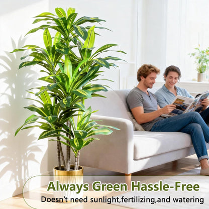 7FT Artificial Dracaena Tree, Fake Tree Indoor with Black Tall Planter,Tall Artificial Plants Indoor,Artificial Silk Tree for Home Office Decor (Black)