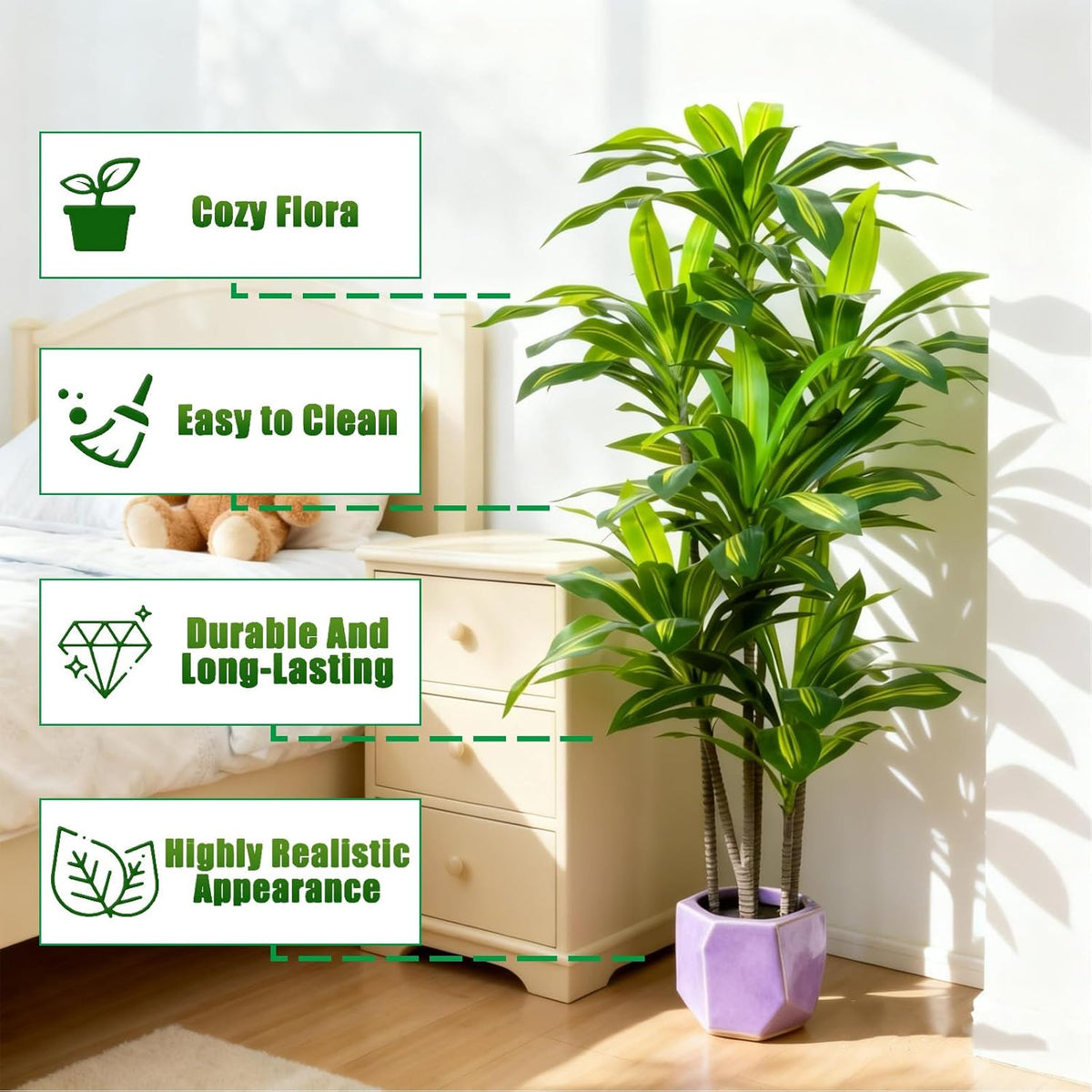 7FT Artificial Dracaena Tree, Fake Tree Indoor with Black Tall Planter,Tall Artificial Plants Indoor,Artificial Silk Tree for Home Office Decor (Black)