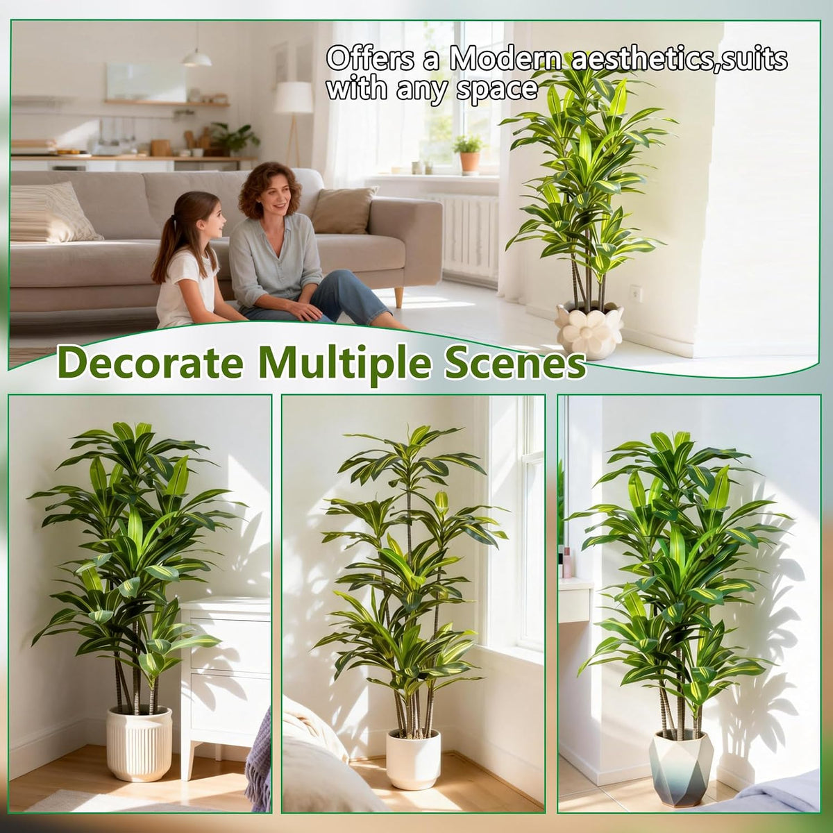7FT Artificial Dracaena Tree, Fake Tree Indoor with Black Tall Planter,Tall Artificial Plants Indoor,Artificial Silk Tree for Home Office Decor (Black)