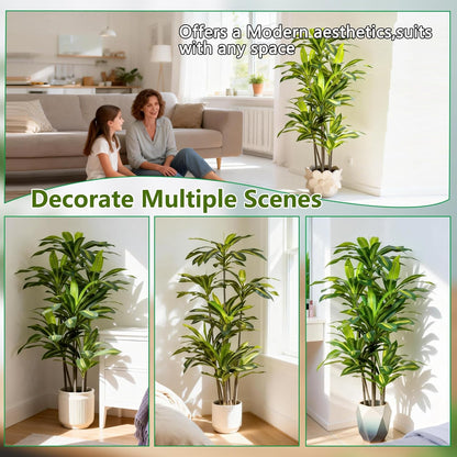 7FT Artificial Dracaena Tree, Fake Tree Indoor with Black Tall Planter,Tall Artificial Plants Indoor,Artificial Silk Tree for Home Office Decor (Black)
