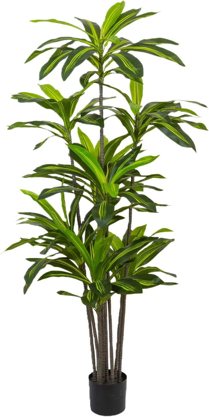 7FT Artificial Dracaena Tree, Fake Tree Indoor with Black Tall Planter,Tall Artificial Plants Indoor,Artificial Silk Tree for Home Office Decor (Black)