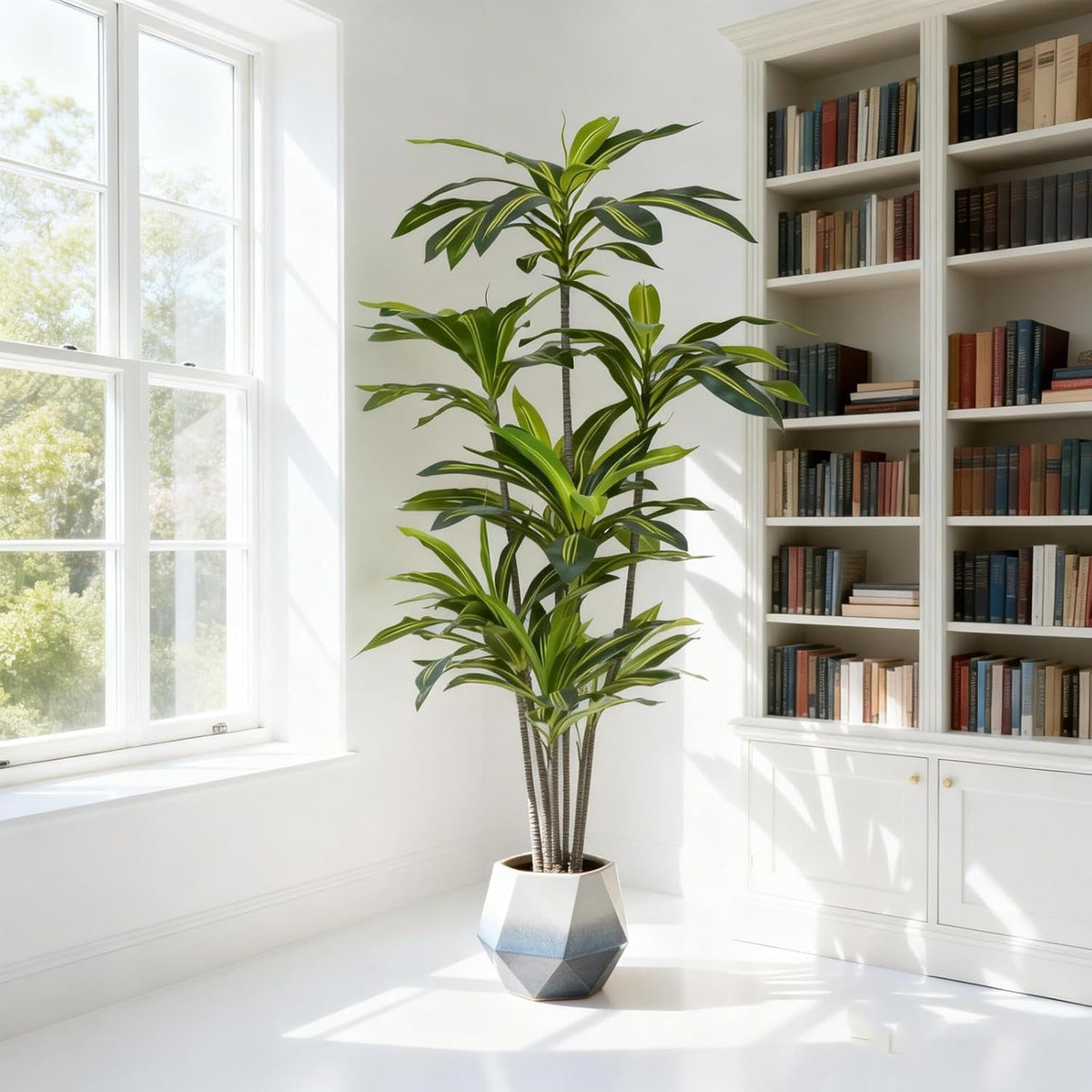 7FT Artificial Dracaena Tree, Fake Tree Indoor with Black Tall Planter,Tall Artificial Plants Indoor,Artificial Silk Tree for Home Office Decor (Black)