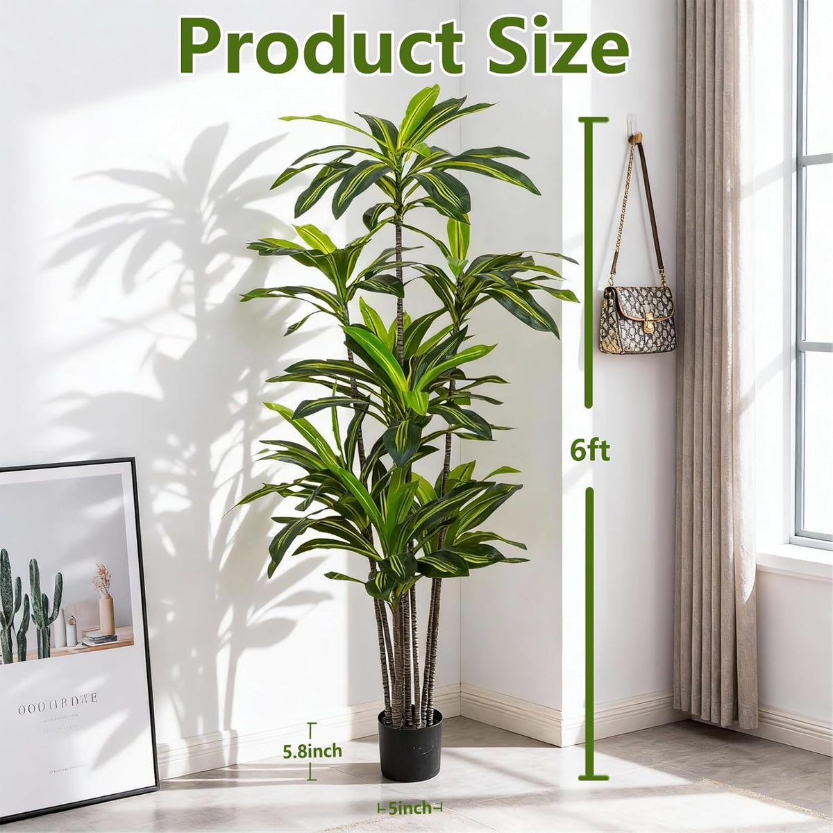 7FT Artificial Dracaena Tree, Fake Tree Indoor with Black Tall Planter,Tall Artificial Plants Indoor,Artificial Silk Tree for Home Office Decor (Black)
