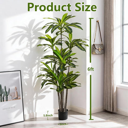 7FT Artificial Dracaena Tree, Fake Tree Indoor with Black Tall Planter,Tall Artificial Plants Indoor,Artificial Silk Tree for Home Office Decor (Black)