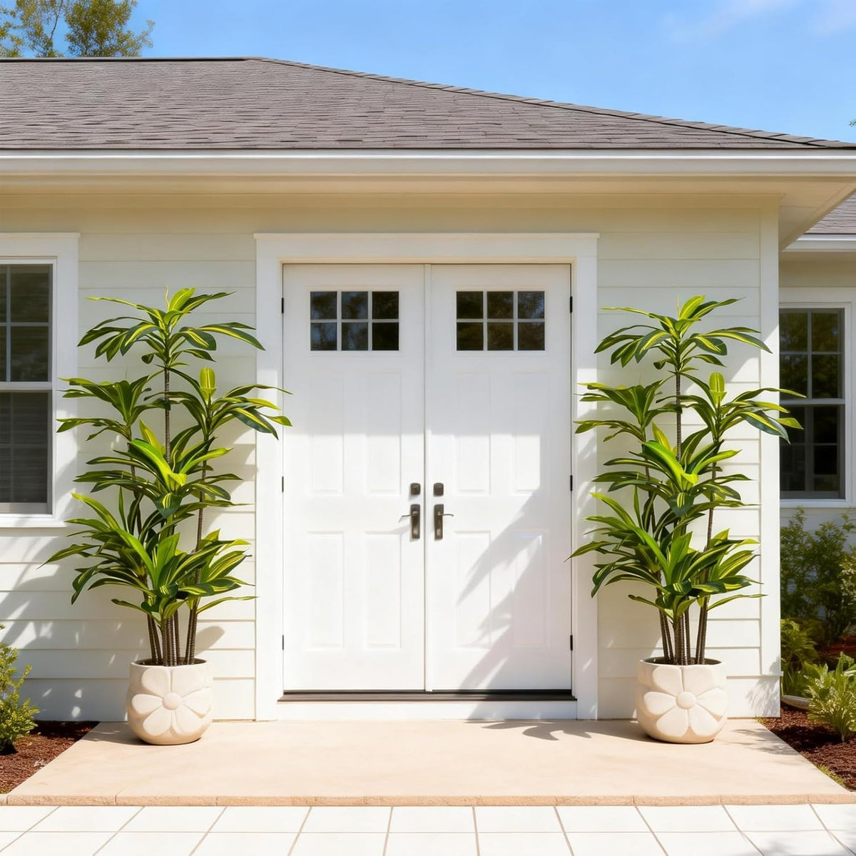 7FT Artificial Dracaena Tree, Fake Tree Indoor with Black Tall Planter,Tall Artificial Plants Indoor,Artificial Silk Tree for Home Office Decor (Black)