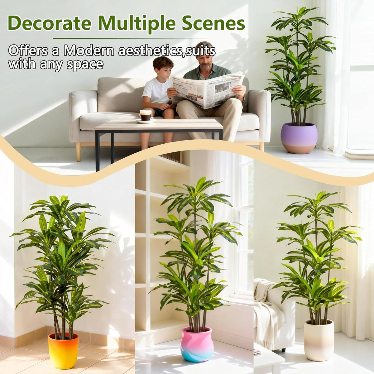 7FT Artificial Dracaena Tree, Fake Tree Indoor with Black Tall Planter,Tall Artificial Plants Indoor,Artificial Silk Tree for Home Office Decor (Black)
