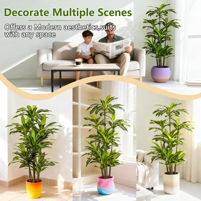 7FT Artificial Dracaena Tree, Fake Tree Indoor with Black Tall Planter,Tall Artificial Plants Indoor,Artificial Silk Tree for Home Office Decor (Black)