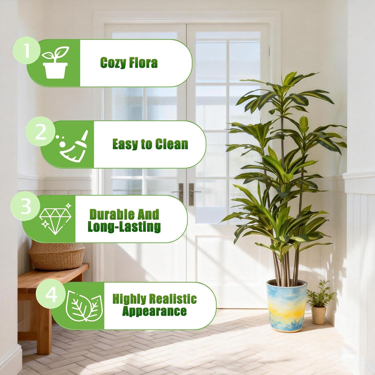 7FT Artificial Dracaena Tree, Fake Tree Indoor with Black Tall Planter,Tall Artificial Plants Indoor,Artificial Silk Tree for Home Office Decor (Black)
