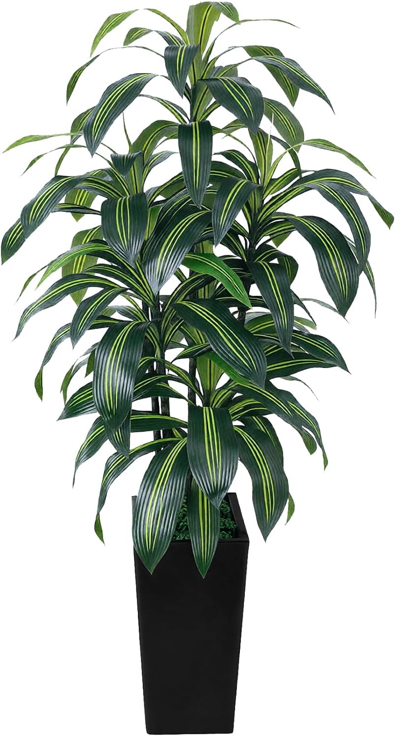 7FT Artificial Dracaena Tree, Fake Tree Indoor with Black Tall Planter,Tall Artificial Plants Indoor,Artificial Silk Tree for Home Office Decor (Black)