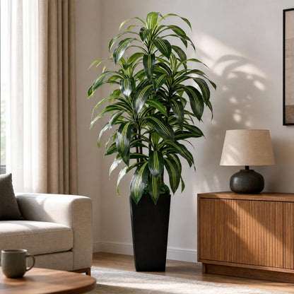 7FT Artificial Dracaena Tree, Fake Tree Indoor with Black Tall Planter,Tall Artificial Plants Indoor,Artificial Silk Tree for Home Office Decor (Black)