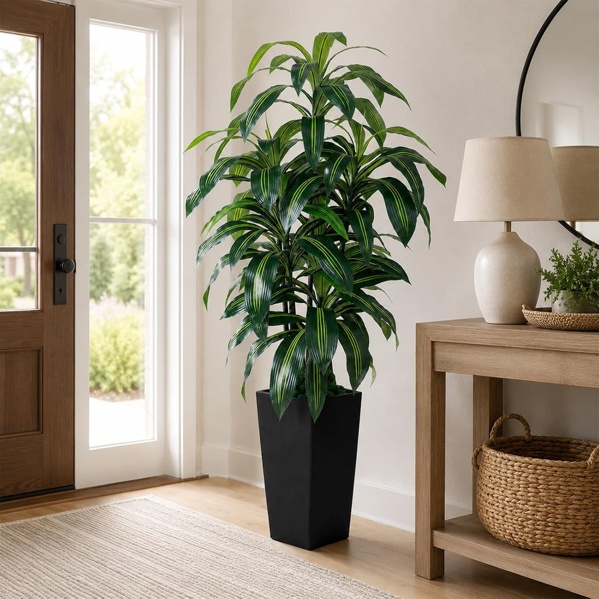 7FT Artificial Dracaena Tree, Fake Tree Indoor with Black Tall Planter,Tall Artificial Plants Indoor,Artificial Silk Tree for Home Office Decor (Black)