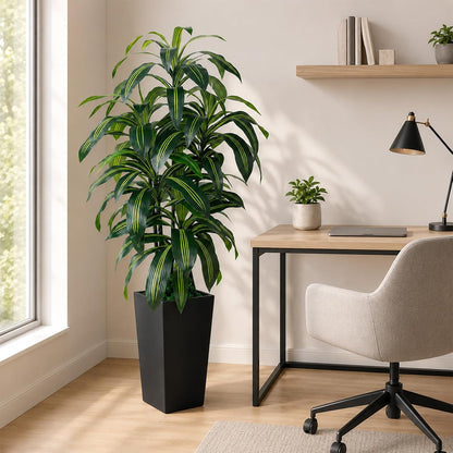 7FT Artificial Dracaena Tree, Fake Tree Indoor with Black Tall Planter,Tall Artificial Plants Indoor,Artificial Silk Tree for Home Office Decor (Black)