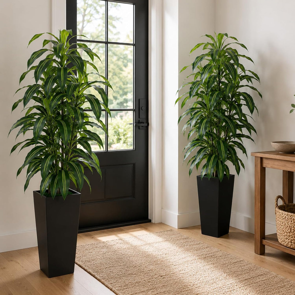 7FT Artificial Dracaena Tree, Fake Tree Indoor with Black Tall Planter,Tall Artificial Plants Indoor,Artificial Silk Tree for Home Office Decor (Black)